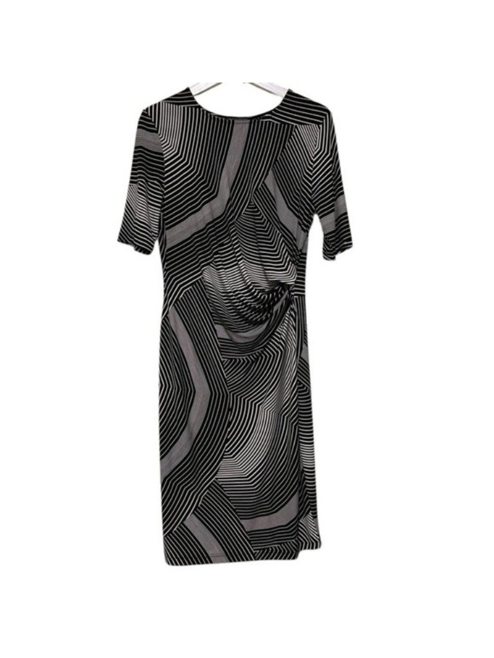 Banana Republic Stretch Dress Black White Geometric Print Faux Wrap Sz M